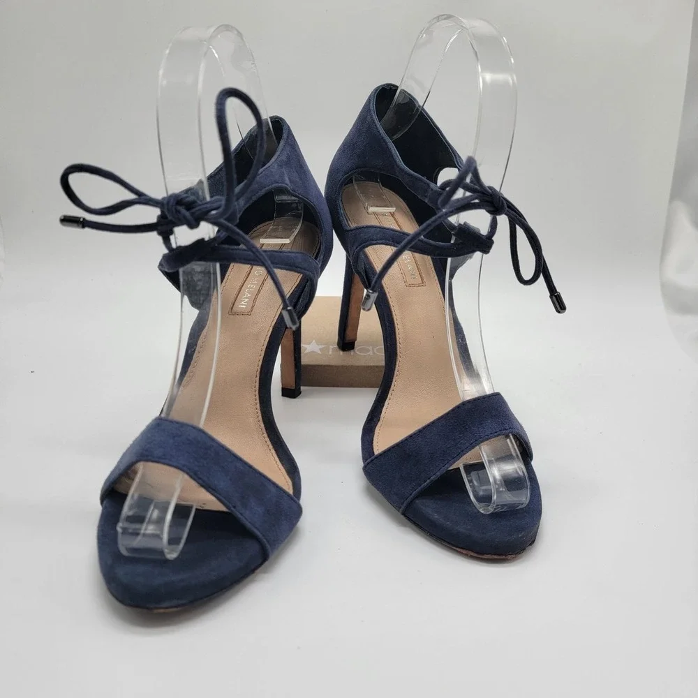 Antonio Melani Navy Blue Suede Sandals Women's Sz 6.5 Leather Sole Sexy Heels